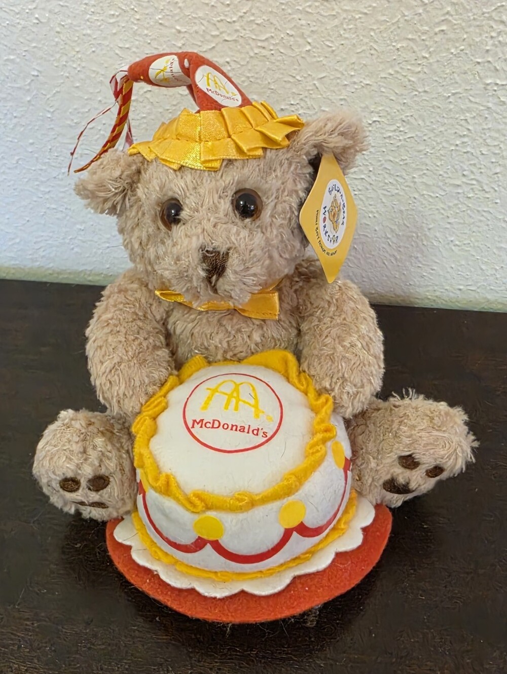 McDonald's Build A Bear Plush Bear with Party Hat and Cake, Celebration Bear